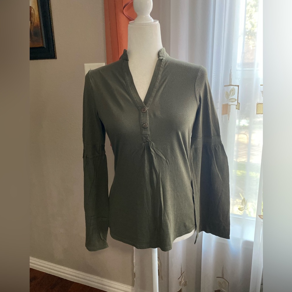 Vintage Y2K The Limited Olive Blouse Long Flared Sleeves Sz XS